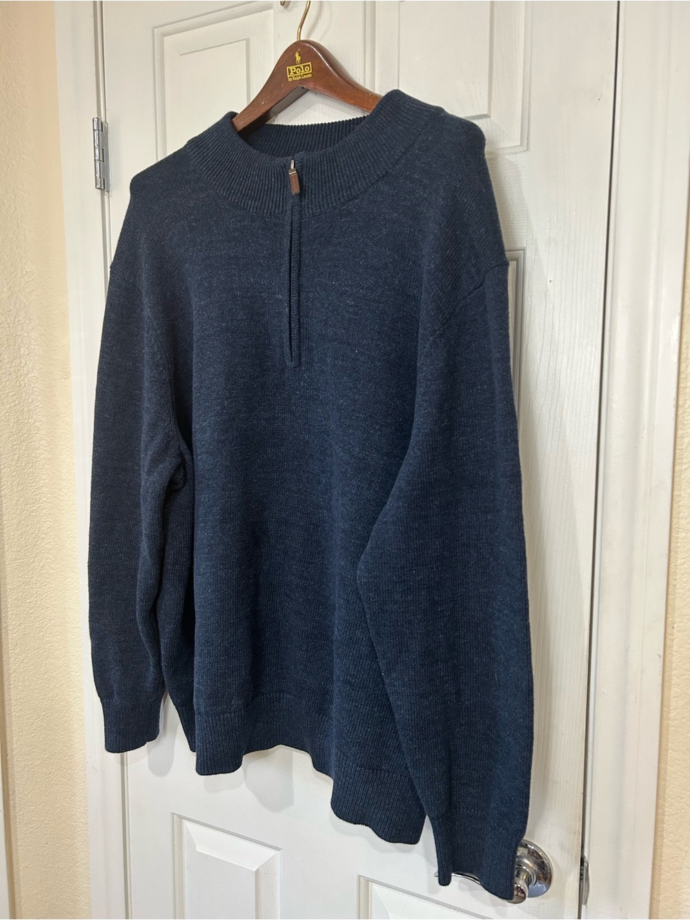 Oak Hill Dark Blue Heather 1/4-Zip Mock Neck Pullover Cotton Sweater - Size 2XL